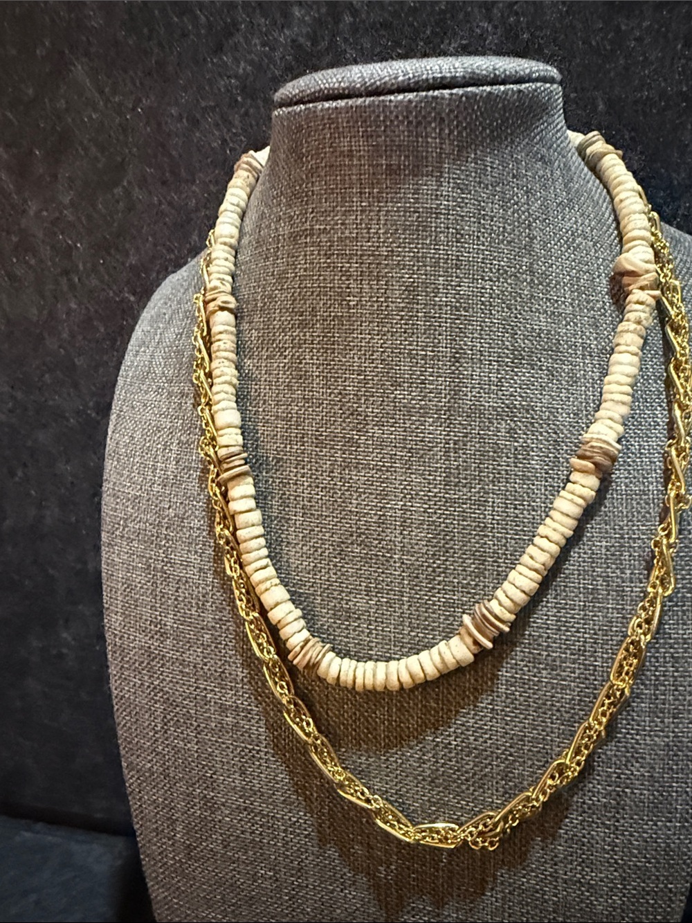 Hawaiian Surfer Pukka Shell and Gold Chain Layered Necklace Set
